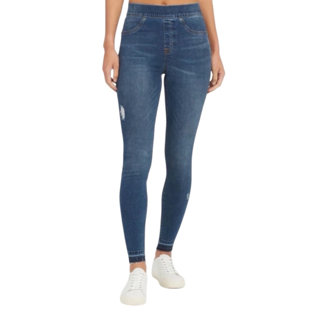 SPANX Distressed Raw Hem Skinny Denim Jeans in Medium Blue Size S/P — MUST HAVE!